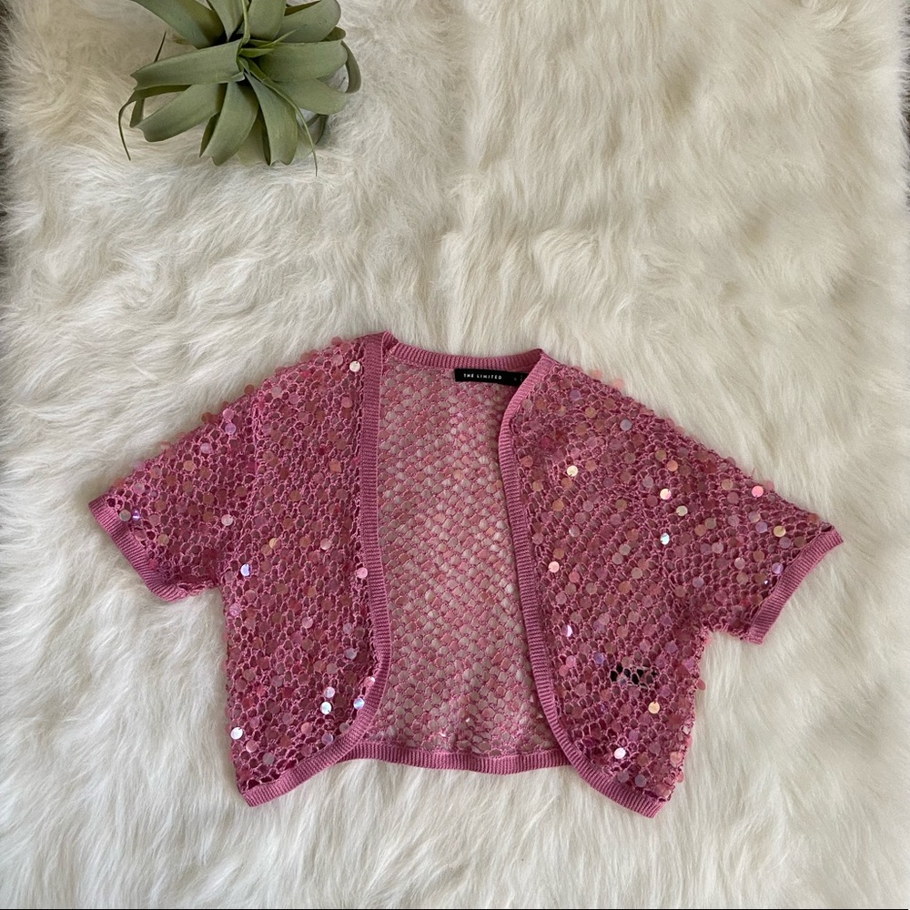 The Limited Pink Crochet Cardigan Shrug Small